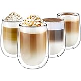 glastal 350ml Doppelwandige Latte Macchiato Gläser 4er Set Borosilikatglas Kaffeetassen Glas Kaffeeglas Teegläser für Cappuccino,Latte,Tee,EIS,Eistee,Iced Americano,Milch,Saft,Bier