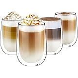 glastal 350ml Doppelwandige Latte Macchiato Gläser 4er Set Borosilikatglas Kaffeetassen Glas Kaffeeglas Teegläser für Cappuccino,Latte,Tee,EIS,Eistee,Iced Americano,Milch,Saft,Bier