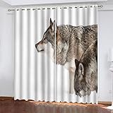 WIRMEC Vorhänge Blickdicht Verdunkelungsvorhang Gardinen Mit Ösen H 160 X B 200 cm 2Er Set 3D Tierischer Schneewolf Druck Schlafzimmer Wohnzimmer Fensterdekoration Schallschutz Vorhang