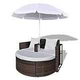 Tidyard Outdoor-Liege Lounge-Set Sonneninsel Liegeinsel Sonnenliege Mit Sonnenschirm,Fußbank,Gartenlounge Gartenbetten Gartensofa Rattansofa Gartenmoebel Gartenliege für Garten oder Terrasse