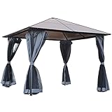 Outsunny Pavillon 3 x 3m Gartenpavillon Partyzelt mit Seitenteilen PC Dach Alu Dunkelgrau