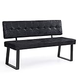 B&D home Sitzbank mit Lehne Esszimmer, gepolsterte Esszimmerbank, Polsterbank für Esszimmer, Wildleder Optik Anthrazit, 140 cm breit