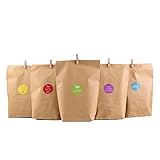 Geschenktütenset 'Natur', 72tlg, 24 Geschenktüten + 24 Aufkleber + 24 Mini-Holzklammern; Geschenkbeutel für Geschenke aller Art, Plätzchen, Kekse uvm.