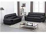 Vente-unique Couchgarnitur Leder 3+2 - Schwarz - Thibault