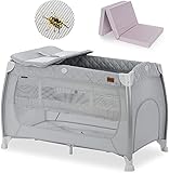 Hauck Baby Reisebett Play n Relax Center Set mit Komfort Matratze und Insektenschutz - Babyreisebett mit Neugeborenen Einsatz (höhenverstellbar), Wickelauflage und Tasche - Quilted Grau