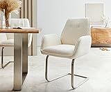 DELIFE Schwingstuhl Zoa-Flex Freischwinger flach Edelstahl Bouclé Weiß