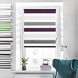 Doppelrollo Klemmfix ohne Bohren Weiß-anthrazit-lila 40x130cm klemmrollo Rollo klemmfix rollos für Fenster ohne Bohren