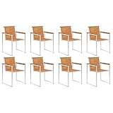 TOYOCC Outdoor-Sitzgelegenheiten, Outdoor-Stühle, Gartenstühle, massives Akazienholz und Edelstahl, 8 Stück