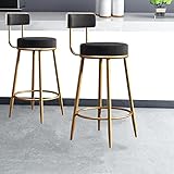 Psfghvz Barhocker 2er Set, Küchenstühle Tresenhocker Gepolsterter Barstuhl, Sitzhöhe 65cm, Barhockern mit Fußstütze und Lehne, Gold Beine aus Metall, Antirutschgummi, für Küche Esszimmer Bar, Schwarz