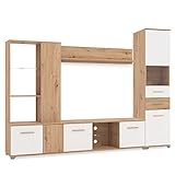 Homestyle4u 2312, Wohnwand Wohnzimmer Modern Weiß Hochglanz Holz Glas Möbel Schrankwand Anbauwand Komplett-Set