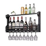 PAREKS 2-stöckiges Metall-Wandregal, Wandregale mit Glashalter, Wandhalterung, Flaschenhalter, Glasregal, for Bars, Küchen (Color : OneColor, Size : 100cm)