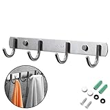 Ihomepark Bademantelhaken, Hakenleiste Handtuchhalter mit 4/6/8 Haken aus EDELSTAHL Handtuchhaken Wandhaken für Badezimmer Küche Flur und Schlafzimmer innen/außen, Silber (4 Haken)