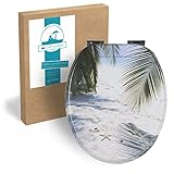 Calmwaters® WC Sitz mit Absenkautomatik, Strand-Motiv Südsee, Holzkern Toilettendeckel, Fast-Fix, Metallscharnier, universale O-Form, ovaler Klodeckel, Toilettensitz mit Motiv, WC Deckel, 26LP3472