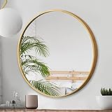 OUKEELAR Wandspiegel Rund Gold für Bad Glas HD Mirror Aluminiumrahmen Hängende auf Tür oder Haken in Wohnzimmer, Flur, Gäste WC 40/50/60cm