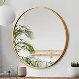 OUKEELAR Wandspiegel Rund Gold für Bad Glas HD Mirror Aluminiumrahmen Hängende auf Tür oder Haken in Wohnzimmer, Flur, Gäste WC 40/50/60cm