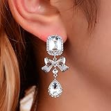 Atentuyi Hochzeit Braut Kronleuchter Ohrringe Silber Bogen Kristall Träne Ohrringe Lange Baumeln Ohrringe Bräute Brautjungfern Quaste Tropfen Ohrringe Strass Ohrringe Für Frauen Prom Ohrringe Schmuck