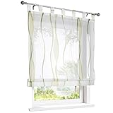 ESLIR Raffrollo mit Schlaufen Gardinen Küche Raffgardinen Transparent Schlaufenrollo Vorhänge Mit Wellen-Druck Modern Voile Grün BxH 120x140cm 1 Stück