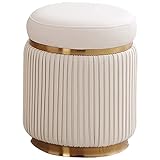 LIULA Moderner runder Ottoman-Fußstützenhocker für Wohnzimmer, Schlafzimmer Runder Sitzhocker Schminktisch Hocker Ottoman Gepolsterter Hocker Schuhwechsel Hocker(Color:Weiß)