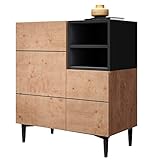 Newfurn Kommode Schwarz Wildeiche Sideboard Vintage Industrial - 80x90x42 cm (BxHxT) - Highboard Anrichte - [Nizza.one] Wohnzimmer Schlafzimmer Flur Esszimmer