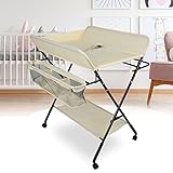 Wickelkommode klappbar Babypflegetisch/mobiler Wickeltisch, Wickeltisch mit Sicherheitsgurt Ablagefächern, tragbar Wickeltisch, platzsparend & stabil (Grau) (Beige)