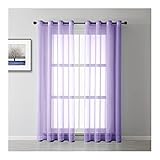 Durchsichtige Gardinen, Polyester Reine Farbe Netz Voile Scher Vorhang Halbtransparent, Lila, H138 x B96 cm