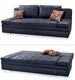 Tolles Funktionssofa mit Gästebett und Bettkasten, Schlafsofa 202 cm breit, Liegefläche 148x200 cm, Schlaf-Couch mit Wellenfederung, Bezug Microfaser in Antikleder-Optik Anthrazit | 15118