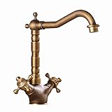 HomeLava Retro Zweigriff Küchenarmatur Mischbatterie Nostalgie hoch Wasserhahn Armatur Badarmatur Bad Küche Zweigriffmischer in Bronze