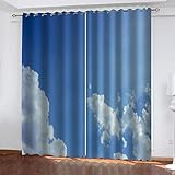 Verdunkelungsvorhang Kinderzimmer Junge Mädchen - 3D Blauer Himmel Und Weiße Wolkenlandschaft Muster Vorhang Blickdicht Ösen, Thermovorhänge 2Er Set Schlafzimmer, Gardinen Wohnzimmer Modern 150X16