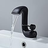 YAGJIA Wasserhahn Bad Schwarz, Wasserhahn Wasserfall Waschtischarmatur, Armatur Waschbecken Schwarz Matt, Modern Badarmatur Einhandmischer Mischbatterie für Badezimmer aus Messing