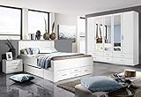 Rauch Schlafzimmer Komplettangebot Drehtürenschrank 5-türig, Schubkastenbett 140 x 200 cm, 1 Nachtkonsole alpinweiß