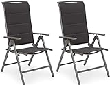 Brubaker 2er Set Gartenstühle Milano - Hochlehner Stühle klappbar - 8-Fach verstellbare Rückenlehnen - Klappstühle Aluminium - Wetterfest - Silbergrau