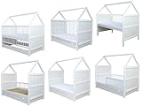 Micoland Babybett Kinderbett Bett Haus 140x70 cm mit Matratze Schublade Weiss 0 bis 6 Jahre