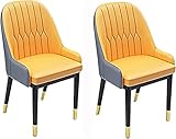 2 Wohnzimmer-Loungesessel, modernes PU-Leder, hohe Rückenlehne, gepolsterter weicher Sitz, Empfangsstühle, Metallbeine (Farbe: Orange + Grau, Größe: Schwarze goldene Beine)