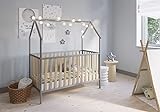 FabiMax Kinderbett Hausbett Schlafmütze, 70x140 cm, grau/Natur, mit Matratze Classic