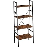 TecTake Leiterregal mit 4 Ebenen im Industrial Design, 57,5x35,5x139 cm, Vintage Bücherregal aus Holz, für Wohnzimmer Schlafzimmer Küche, schwarzer Metallrahmen (Industrial Dunkelbraun)