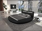 Vente-unique Bett mit LEDs - 160 x 200 cm - Kunstleder - Schwarz - ABULIS II