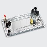 SHYFOY Verspiegeltes Tablett Crystal Make-Up Organizer Silber Glas Parfüm Tablett für Schminktisch Deko Make-up-Tablett,32x17x4cm