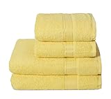 GLAMBURG Ultra Soft 4er-Pack Handtuch-Set, Baumwolle, enthält 2 übergroße Badetücher 70 x 140 cm, 2 Handtücher 50 x 90 cm, für den täglichen Gebrauch, kompakt und leicht — Gelb