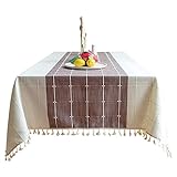 Tischdecken Für Rechteckige Tische,Abwaschbare Baumwolle Leinen Karierte Tischdecke Mit Fransen,Moderne Einfache Tischdecke Für Wohnzimmer Schlafzimmer Arbeitszimmer -Violett-140x260cm(55x102)