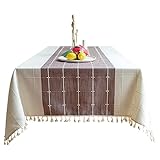 Tischdecken Für Rechteckige Tische,Abwaschbare Baumwolle Leinen Karierte Tischdecke Mit Fransen,Moderne Einfache Tischdecke Für Wohnzimmer Schlafzimmer Arbeitszimmer -Violett-140x360cm(55x142)