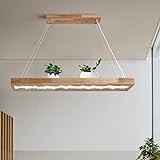 LED-Hängeleuchte aus Holz, dimmbare rustikale Holz-Hängelampe für Esstisch, Höhenverstellbare Deckenleuchte,40W,100cm