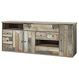 Stella Trading Bonanza Vintage Sideboard in Driftwood Optik - ausdrucksstarkes Retro Sideboard mit viel Stauraum für Ihren Wohnbereich - 193 x 80 x 48 cm (B/H/T)