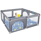 UISEBRT Laufstall Baby Laufgitter Schutzgitter mit Rutschfester Basis und Atmungsaktivem Netz, Stabiler Absperrgitter Aktivitätszentrum für Kinder, Grau, 200x180cm