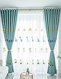 Lactraum Gardine Kinderzimmer Babyzimmer Bestickt Dinosaurier Kokosnussbaum Voile mit Kräuselband 300 x 245 cm (BxH)