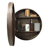 Spiegelschränke, runder Badezimmer-Schminkspiegel aus Holz mit Ablagefläche, runder Schminkspiegel, Spiegelschränke (Farbe: Walnuss, Größe: 60 cm)