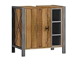 Woodkings® Bad Waschbeckenunterschrank Detroit Holz-Metall Mix recycelte Pinie, Unterschrank, Badmöbel, Industrial Stil