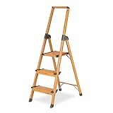 Navaris Aluminium Trittleiter 3 Stufen mit Holzoptik - Alu Klapptritt Leiter belastbar bis 150kg - leichte 3-stufige Aluleiter - Stehleiter klappbar