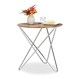 Relaxdays Beistelltisch rund, Couchtisch Holz Vintage Look, Metallgestell, Wohnzimmertisch klein, flach, HxBxT: 59x60x60 cm, natur