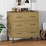 JUNZAI Sideboard Oslo mit 3 Schubladen, Kommode Schlafzimmer, Komodenschrank, Flur Möbel, Apothekerschrank, Wohnzimmerschrank, Flur Schrank, Beistellschrank, Braun 77x40x79,5 cm Massivholz