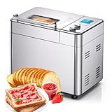 Brotbackautomat, Brotbackautomaten aus Edelstahl mit 15 Stunden Preset, 15 voreingestellte Programme, 1KG LCD-Display Brotbackmaschine, konstante Temperaturfunktion